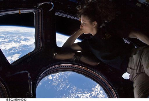 FE Caldwell-Dyson looks through a Cupola Window