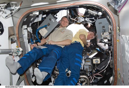 Expedition 26 Crewmembers in the Cupola Module and Node 3