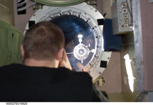 Kondratyev Photographs Departing Progress 41P Spacecraft