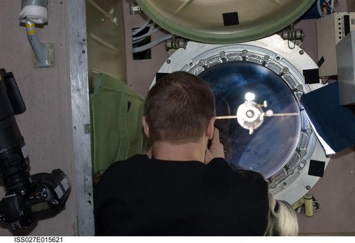 Kondratyev Photographs Departing Progress 41P Spacecraft