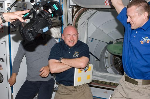 Kelly and Kondratyev in Node 2 following STS-134 Hatch Opening
