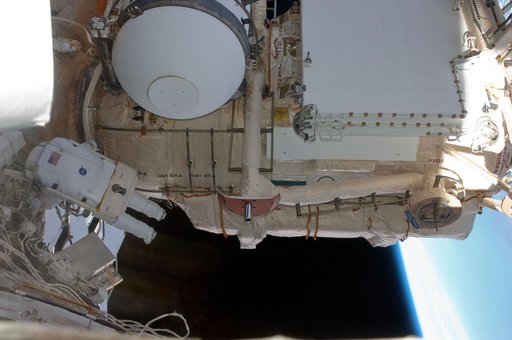 View of STS-134 MS Fincke during EVA-3