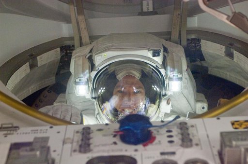 View of STS-134 MS Feustel during EVA-3