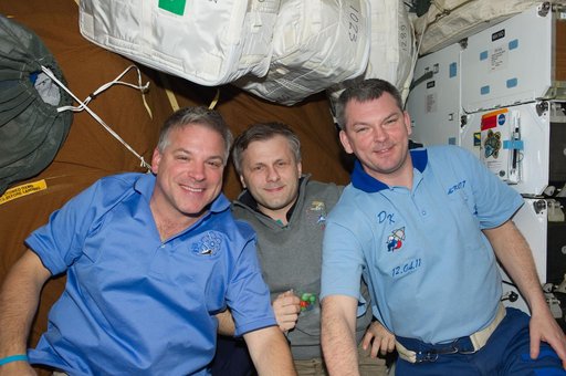 View of Expedition 28/STS-134 Crew Members on board the Shuttle Endeavour