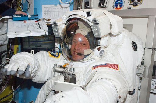 View of STS-134 MS Fincke preparing for EVA-4