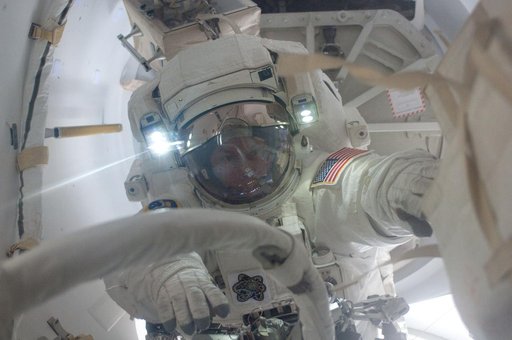 View of STS-134 MS Fincke during EVA-4