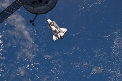 View of the Shuttle Atlantis during approach to the ISS