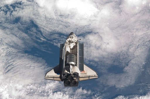 View of the Shuttle Atlantis during approach to the ISS
