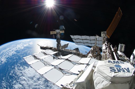 Exterior view of ISS taken with a Fisheye Camera during EVA