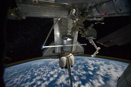 View of Atlantis docked to the ISS