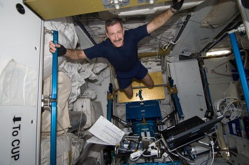 Burbank takes a break during an exercise session using the ARED in the Node 3