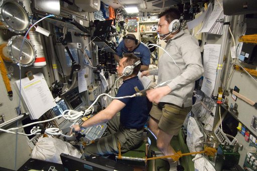 Expedition 30 Crewmembers Monitor Data in the SM during Approach