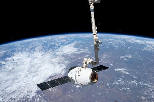 Dragon Spacecraft grappled by SSRMS