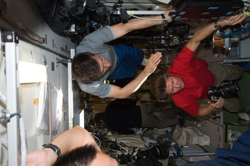 Expedition 32 Crew Members working in the SM
