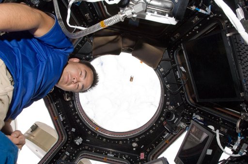 Expedition 32 FE Hoshide poses for a photo in the Cupola