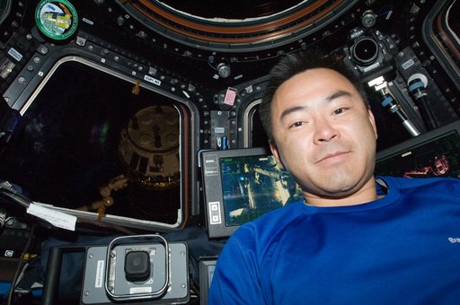 Expedition 32 FE Hoshide poses for a photo in the Cupola