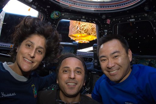 Expedition 32 Crew Members pose for a photo in the Cupola