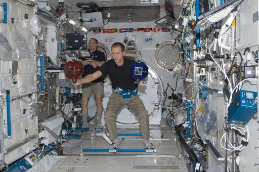 Ford and Marshburn conducts a session of the SPHERES Experiment in the JPM