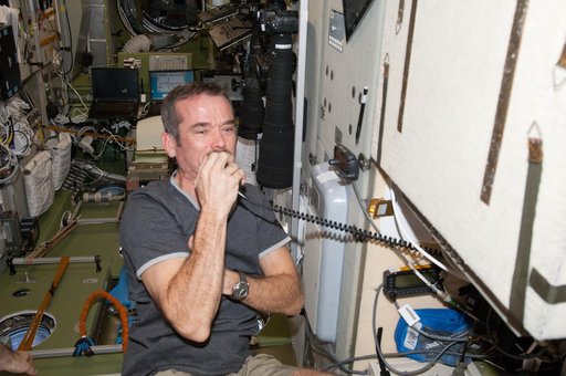Hadfield during Ham radio session in the SM