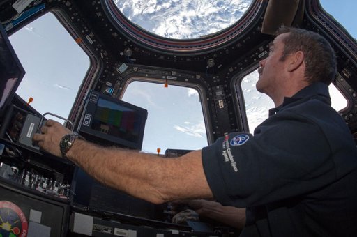 Hadfield works robotic controls in the Cupola Module