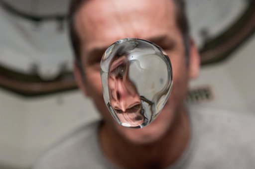 Hadfield watches a water bubble float in the Node 1