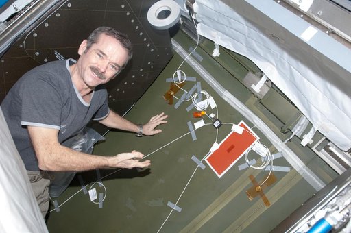 Hadfield installing UBNT Sensors in the U.S. Laboratory