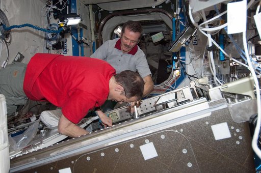 Hadfield and Marshburn during HRCS Ku Comm Unit 2 Installation
