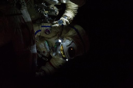 Night View of Extravehicular Crewmembers during EVA 32