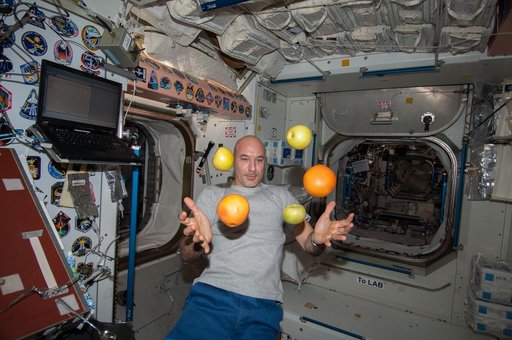 Parmitano with fruit in Node 1 module