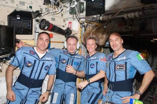 Expedition 36 crew in Penguin suit