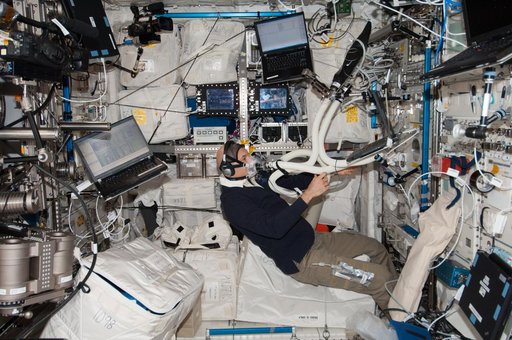 Parmitano in Columbus module during Oxygen Uptake measurement session