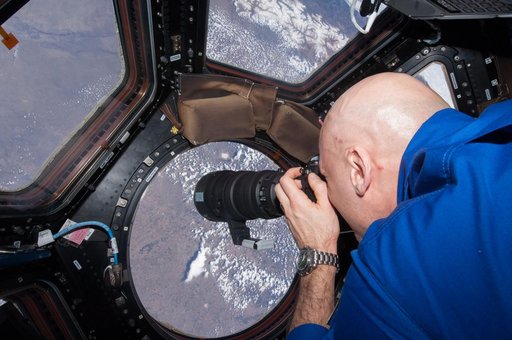 Parmitano with camera in Cupola