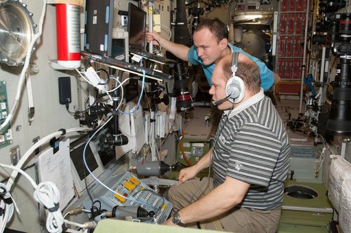 Kotov and Ryazanskiy at TORU Docking System Controls in the SM