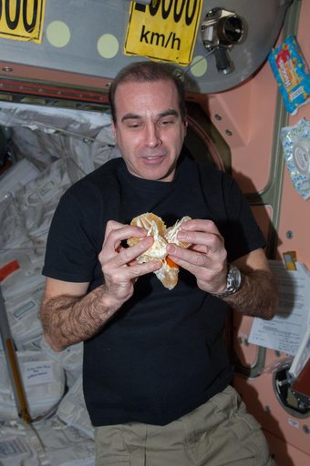 Mastracchio holds fruit in the Node 1