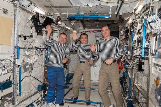 Expedition 38 Crewmembers during Transfer of Command Ceremony