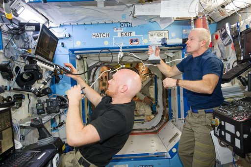Expedition 40 crew in Node 2 after German - U.S. soccer game