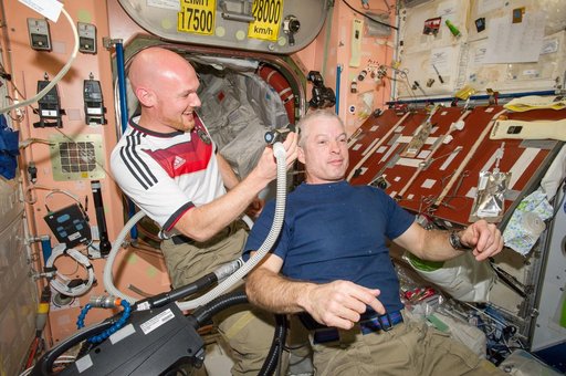 Expedition 40 crew in Node 2 after German - U.S. soccer game