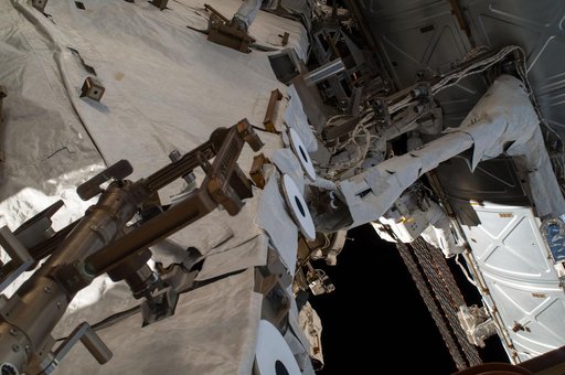 Exterior view of ISS during EVA 28