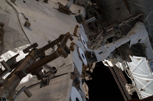 Exterior view of ISS during EVA 28