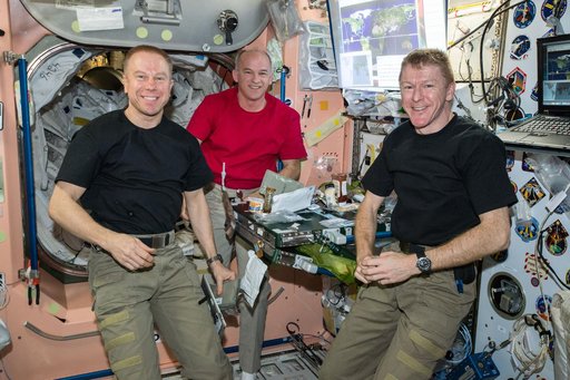 Expedition 47 Crewmembers during Meal