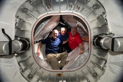 Arnold, Feustel, and Artemyev in the BEAM during Daily Life on the ISS