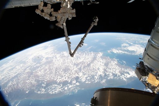 The International Space Station's Canadarm2 robotic arm and Dextre robotic hand