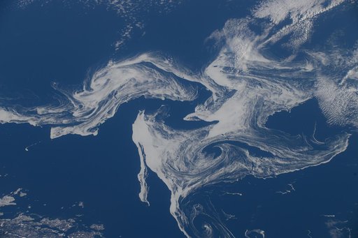 Sea ice swirls in the North Atlantic Ocean