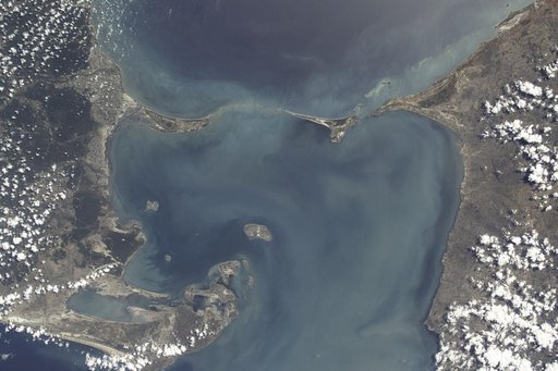 Limestone shoals between mainland India and Sri Lanka