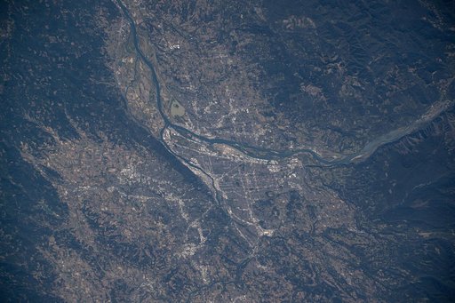 Portland, Oregon, at the junction of the Willamette and Columbia Rivers