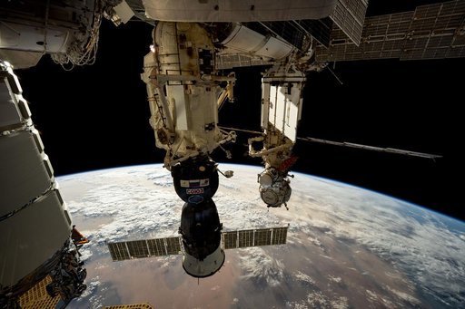 The Soyuz MS-26 crew ship docked to the Rassvet module