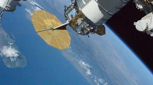 Cygnus is pictured attached to the International Space Station