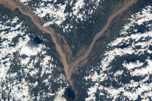The Niger River splits into its tributary, the Benue River