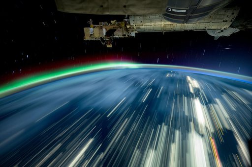 A long-exposure shot as the International Space Station soared 257 miles above Lake Michigan