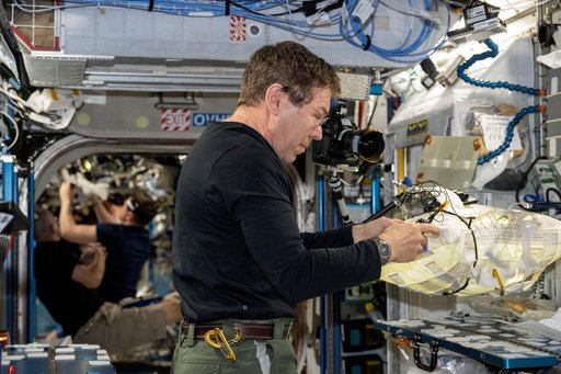 Astronaut Mike Barratt works on maintenance activities